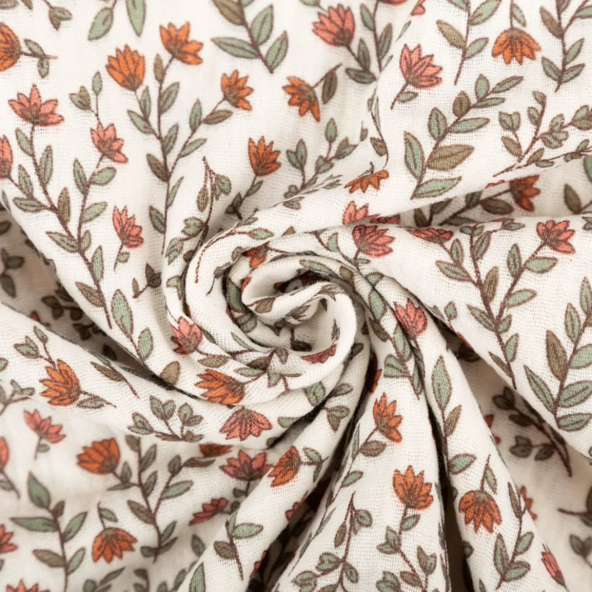 Musselin Stoff Baumwolle Madeleine Mini Blumen Blätter beige 1,30m Breite