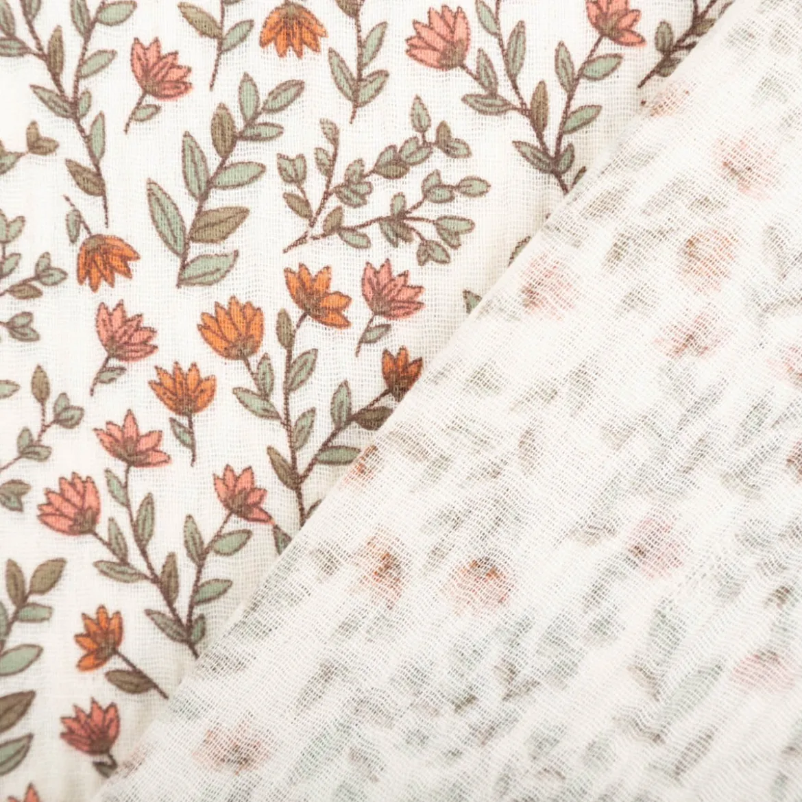Musselin Stoff Baumwolle Madeleine Mini Blumen Blätter beige 1,30m Breite