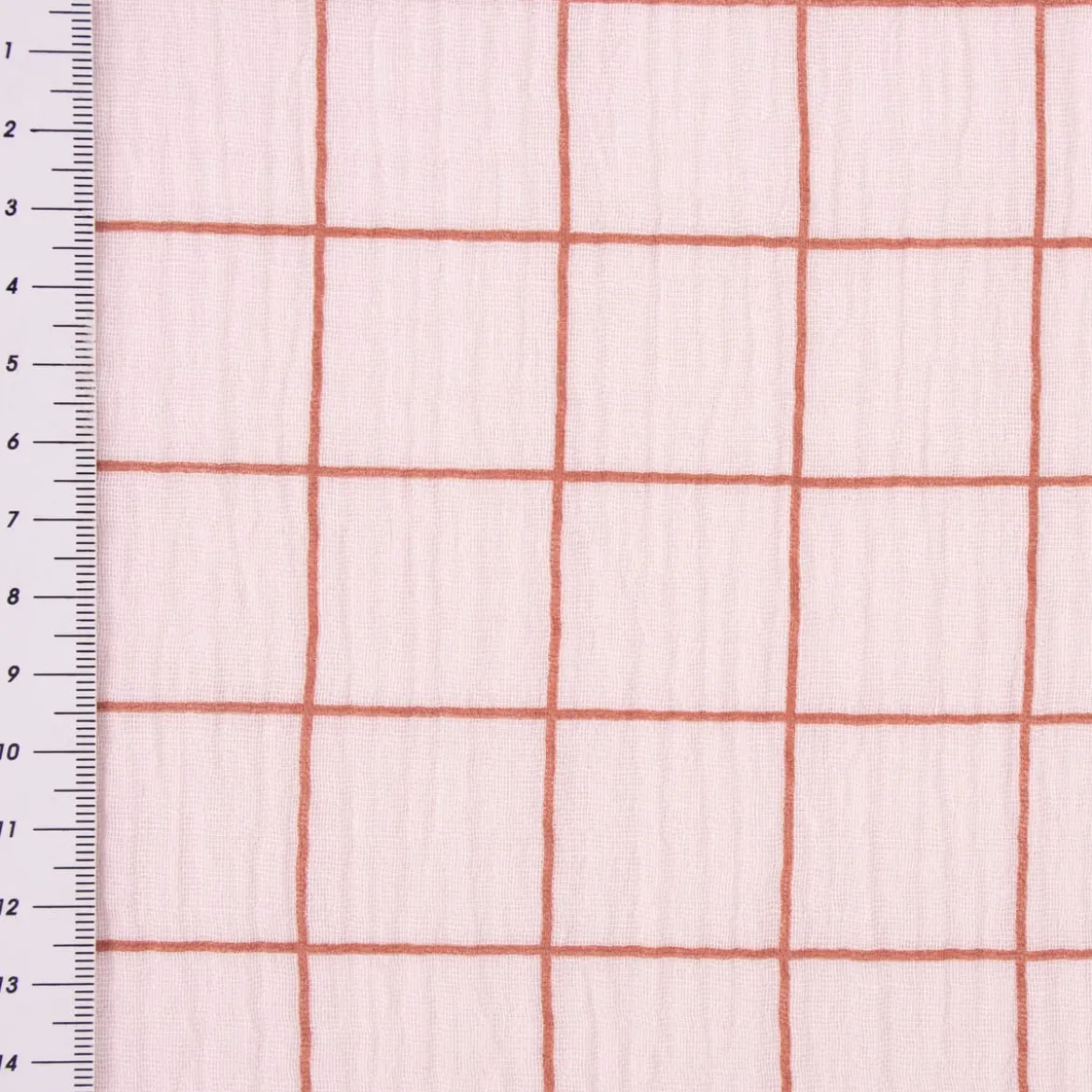Musselin Stoff Baumwolle Meterware Gitterkaro rosa braun 1,30m Breite