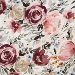 Musselin Stoff Baumwolle Meterware Rosen Digitaldruck weiß rosenrot 1,35m Breite