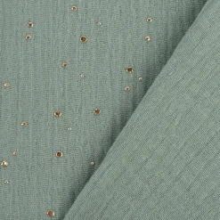 Musselin Stoff Baumwolle Punkte dunkel mint gold 1,4m Breite