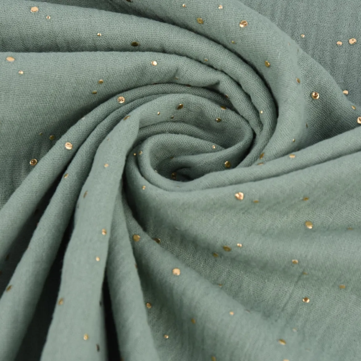 Musselin Stoff Baumwolle Punkte dunkel mint gold 1,4m Breite