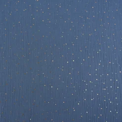 Musselin Stoff Baumwolle Punkte jeansblau gold 1,4m Breite