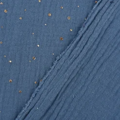 Musselin Stoff Baumwolle Punkte jeansblau gold 1,4m Breite