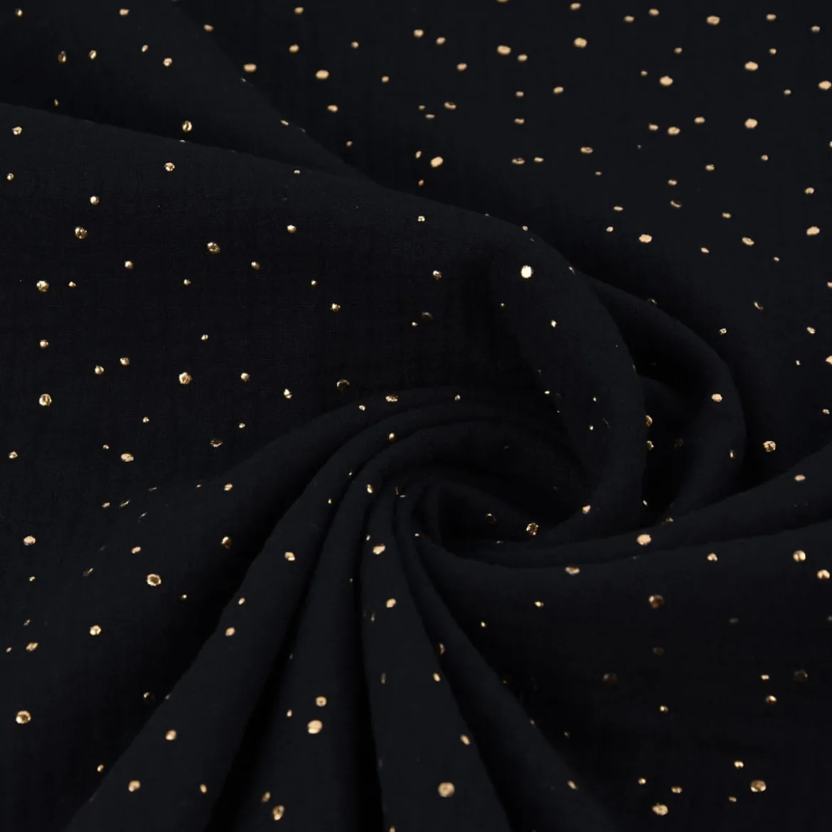Musselin Stoff Baumwolle Punkte schwarz gold 1,4m Breite