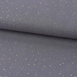 Musselin Stoff Baumwolle Punkte grau gold 1,4m Breite