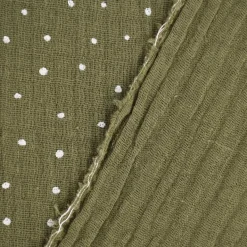 Musselin Stoff Baumwolle Punkte moosgrün weiß 1,30m Breite