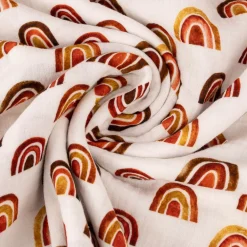 Musselin Stoff Baumwolle Regenbogen weiß rot ocker 1,38m Breite