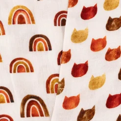 Musselin Stoff Baumwolle Regenbogen weiß rot ocker 1,38m Breite