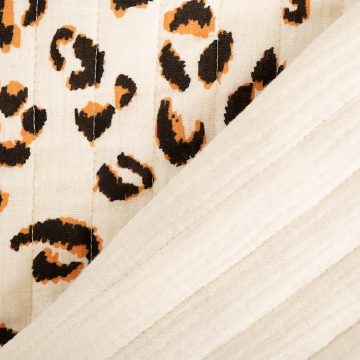 Musselin Stoff Baumwolle Steppstoff Fauve Doubleface Leo-Print beige 1,30m Breite