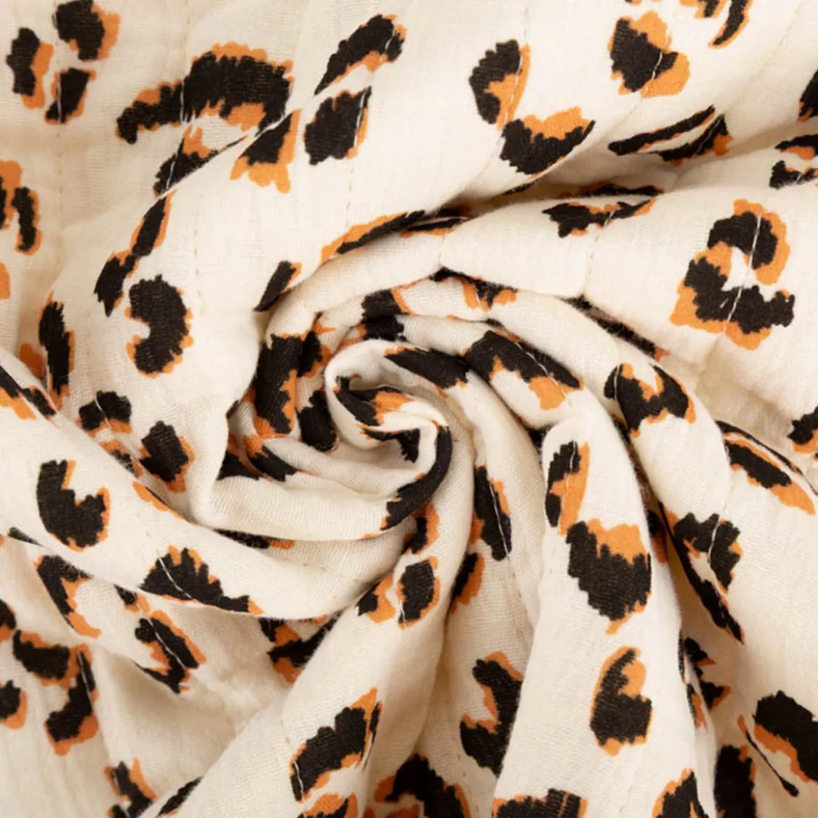 Musselin Stoff Baumwolle Steppstoff Fauve Doubleface Leo-Print beige 1,30m Breite