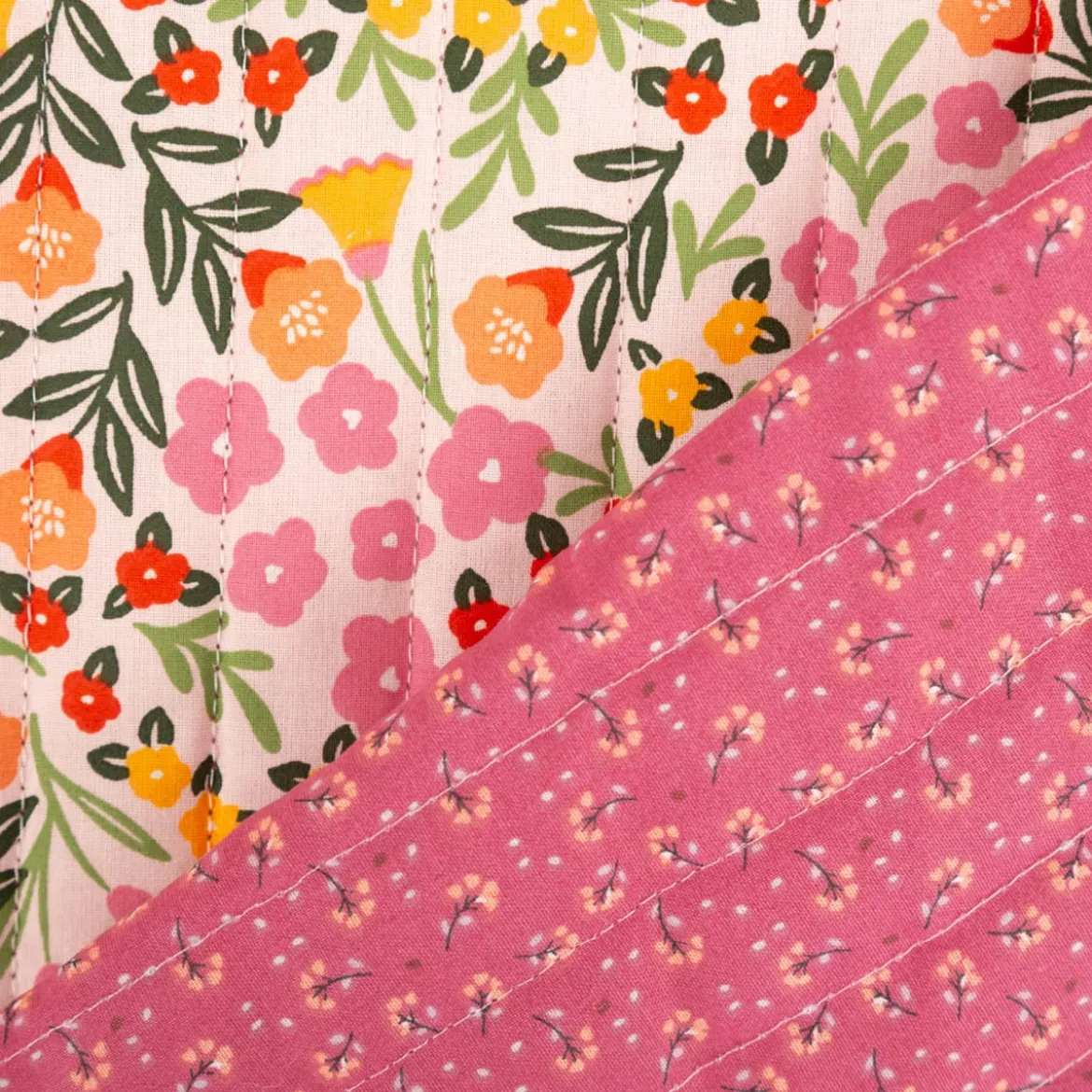 Musselin Stoff Baumwolle Steppstoff Marem Doubleface Blumen rosa 1,44m Breite