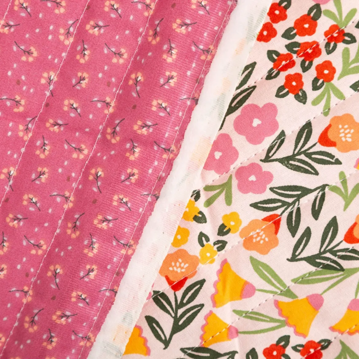 Musselin Stoff Baumwolle Steppstoff Marem Doubleface Blumen rosa 1,44m Breite