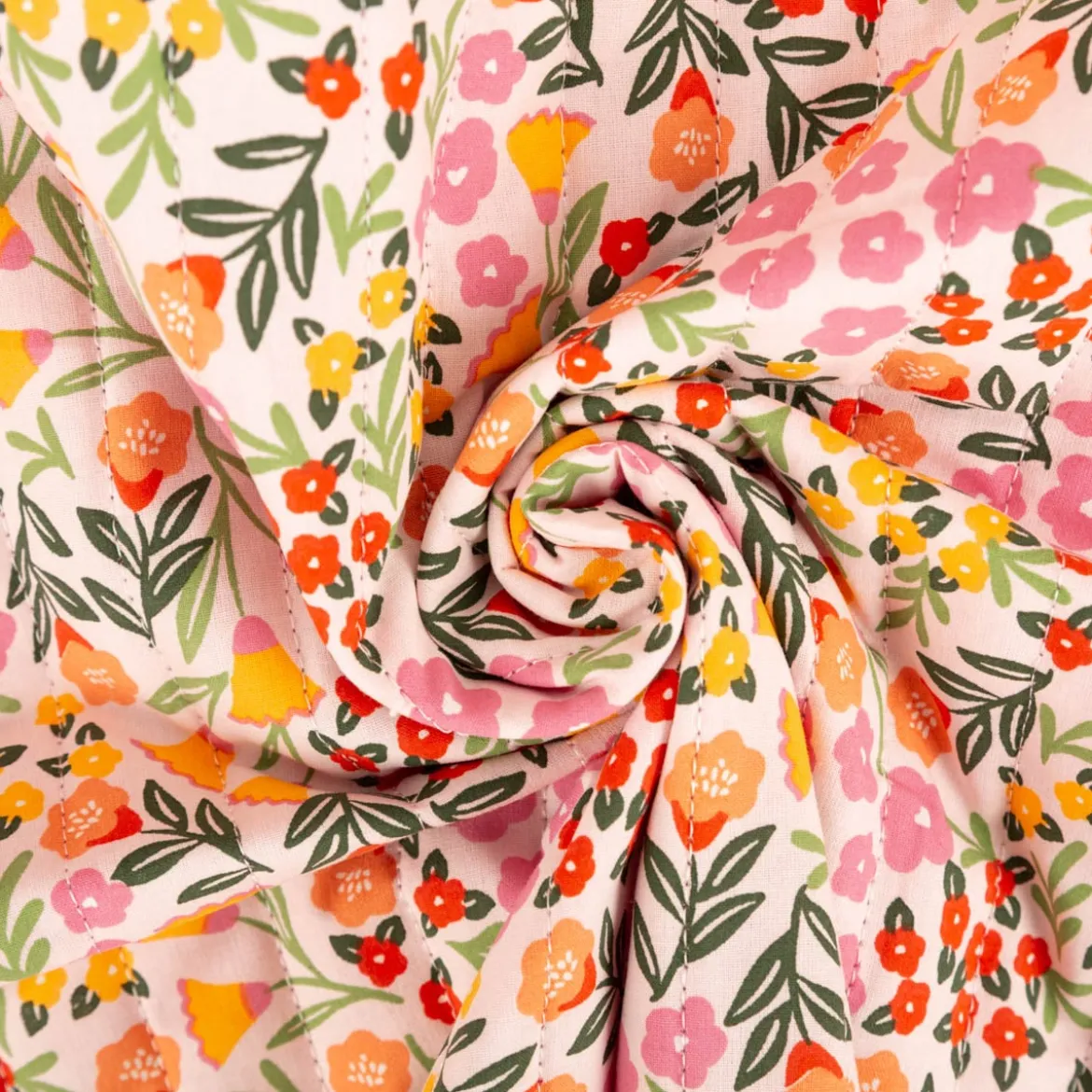 Musselin Stoff Baumwolle Steppstoff Marem Doubleface Blumen rosa 1,44m Breite