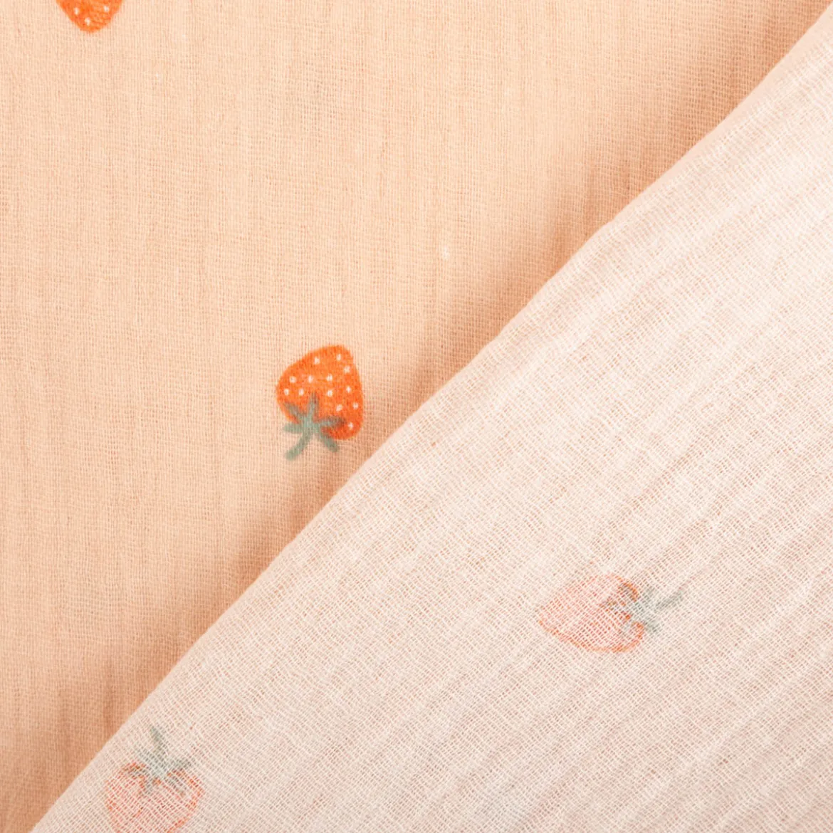 Musselin Stoff Baumwollstoff Erdbeeren rosa apricot 1,50m Breite