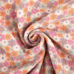Musselin Stoff Baumwollstoff Blüten rosa bunt 1,50m Breite