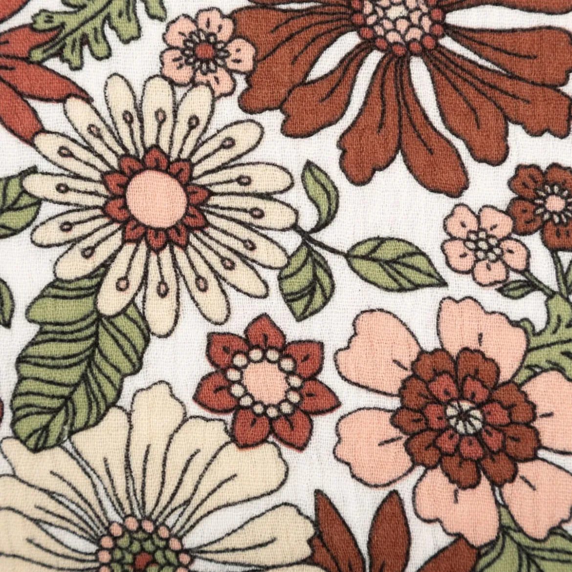 Musselin Stoff Baumwollstoff Blüten Blätter weiß rot rosa grün 1,50m Breite