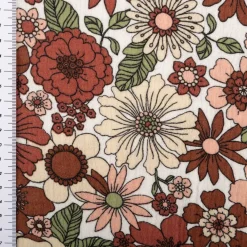 Musselin Stoff Baumwollstoff Blüten Blätter weiß rot rosa grün 1,50m Breite