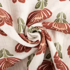 Musselin Stoff Baumwollstoff Blumen wollweiß rot grün 1,50m Breite
