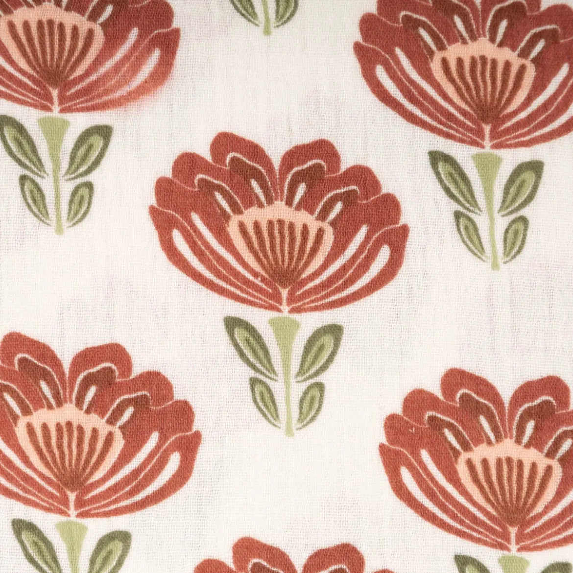 Musselin Stoff Baumwollstoff Blumen wollweiß rot grün 1,50m Breite