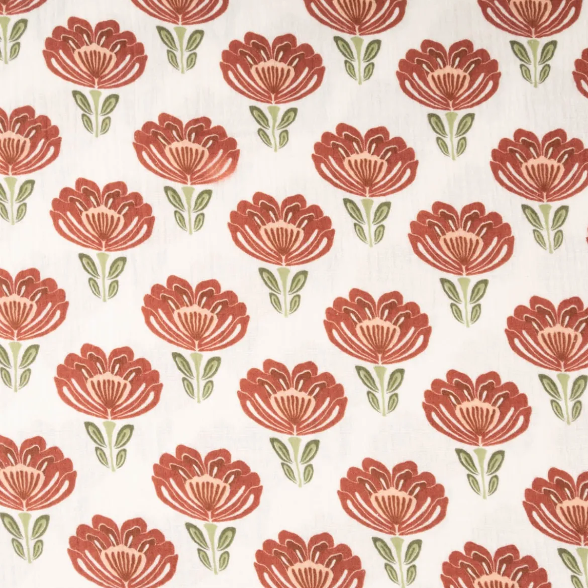 Musselin Stoff Baumwollstoff Blumen wollweiß rot grün 1,50m Breite