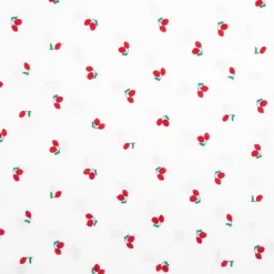Musselin Stoff Baumwollstoff Kirschen Stickerei wollweiß rot 1,27m Breite