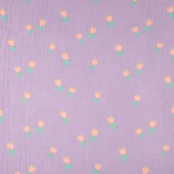 Musselin Stoff Baumwollstoff Tulpen lila 1,50m Breite