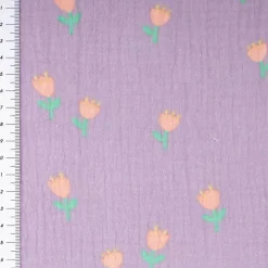 Musselin Stoff Baumwollstoff Tulpen lila 1,50m Breite