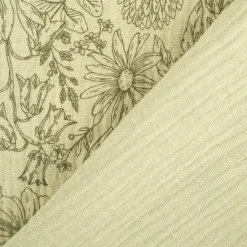 Musselin Stoff Baumwollstoff Blumen Blätter khaki grün 1,50m Breite