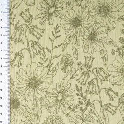 Musselin Stoff Baumwollstoff Blumen Blätter khaki grün 1,50m Breite