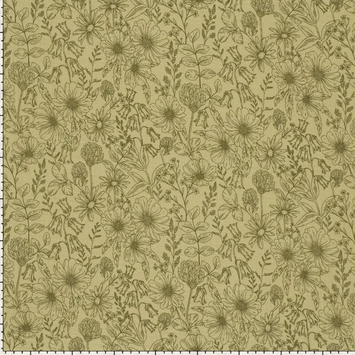 Musselin Stoff Baumwollstoff Blumen Blätter khaki grün 1,50m Breite