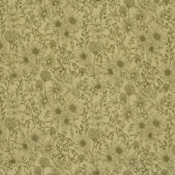 Musselin Stoff Baumwollstoff Blumen Blätter khaki grün 1,50m Breite