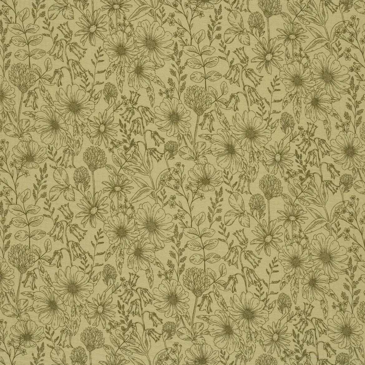 Musselin Stoff Baumwollstoff Blumen Blätter khaki grün 1,50m Breite