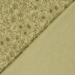 Musselin Stoff Baumwollstoff Blumen Blätter khaki grün 1,50m Breite
