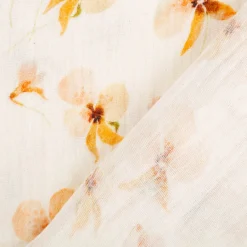 Musselin Stoff Bio Baumwolle Blumen Digitaldruck beige peach 1,30m Breite