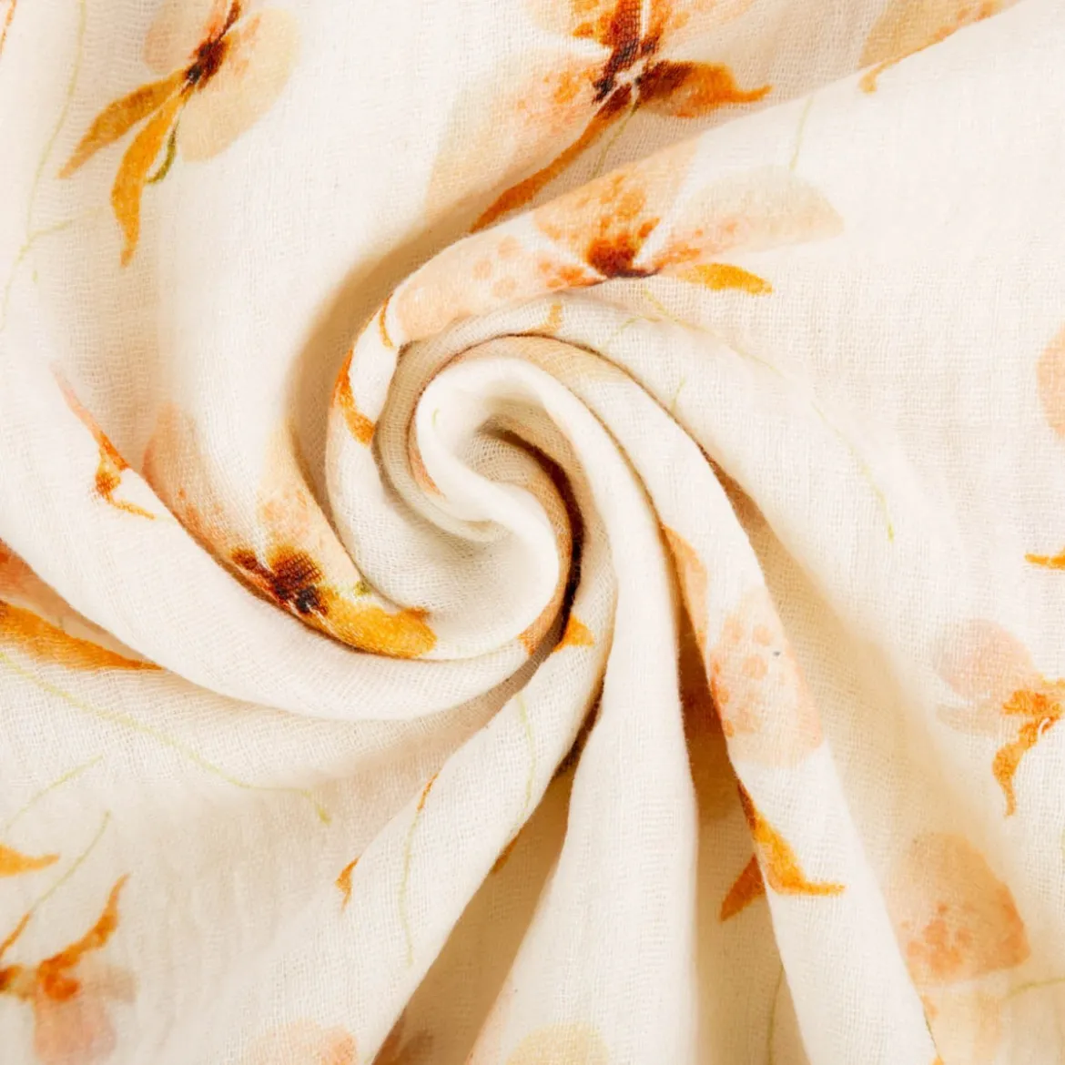 Musselin Stoff Bio Baumwolle Blumen Digitaldruck beige peach 1,30m Breite
