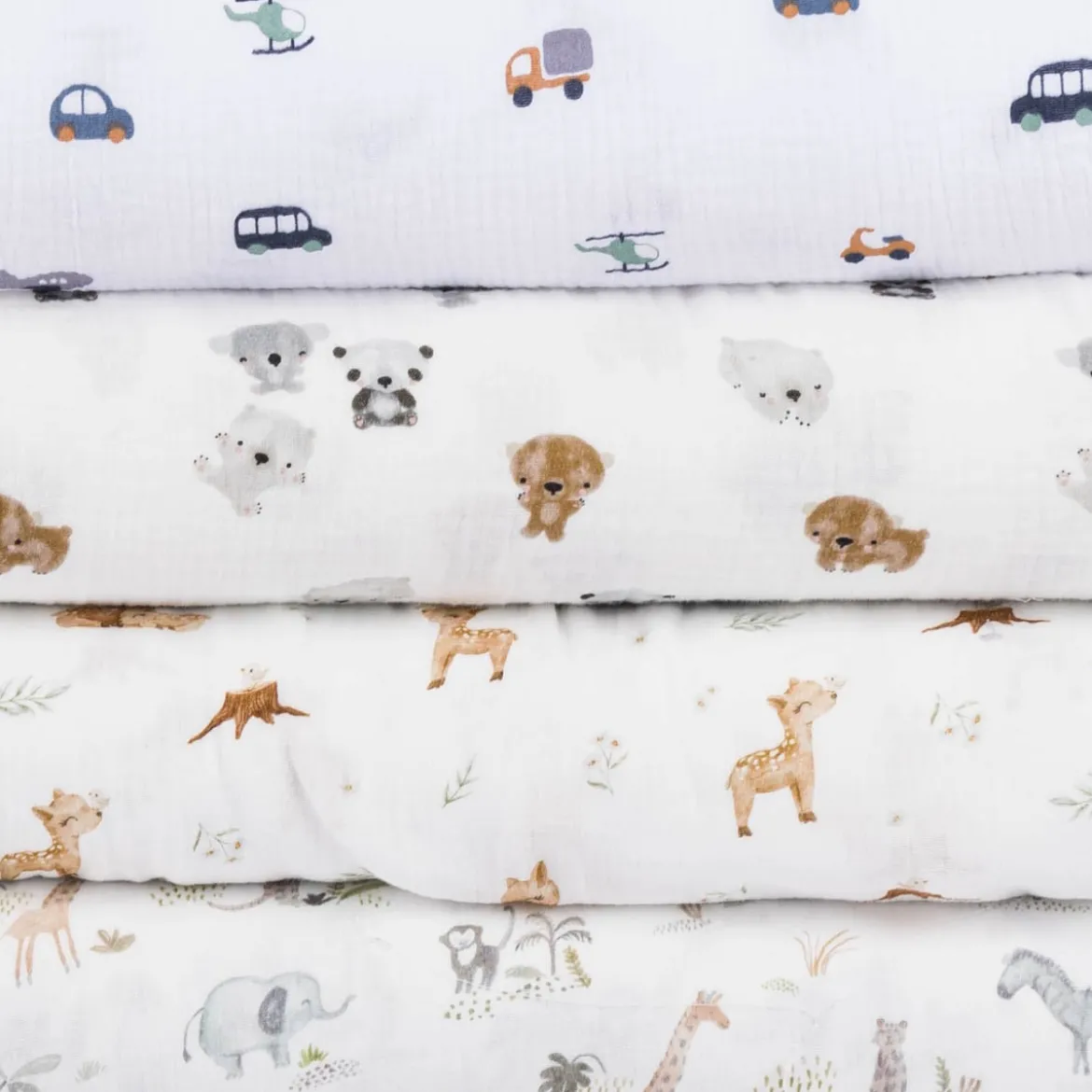 Musselin Stoff Bio Organic Digitaldruck Bären Koala Panda weiß grau braun 1,35m Breite