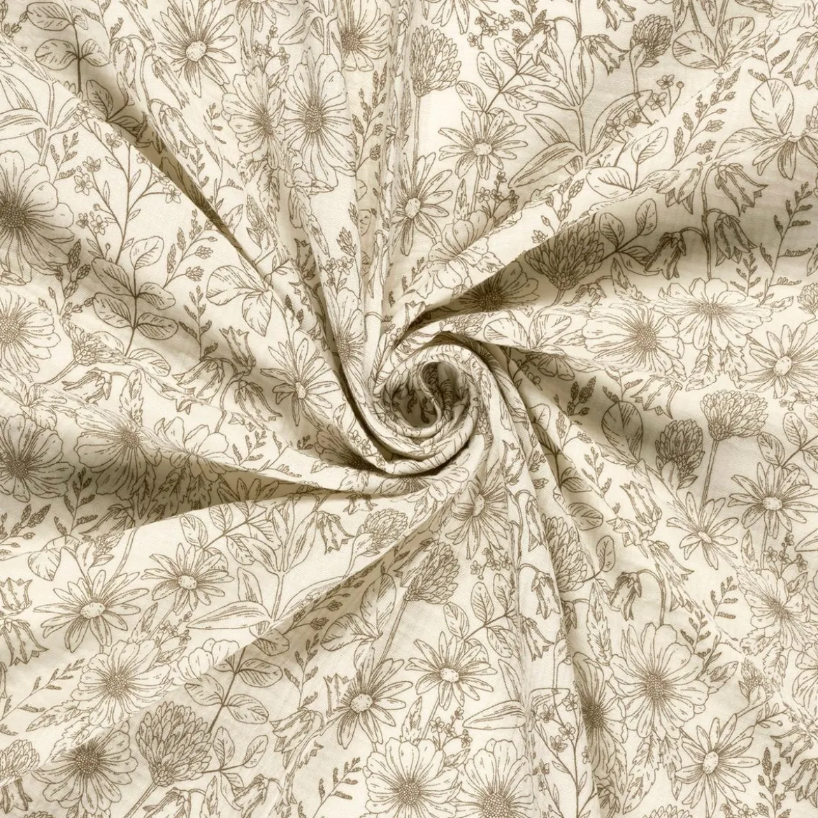 Musselin Stoff Blumen wollweiß beige 1,50m Breite