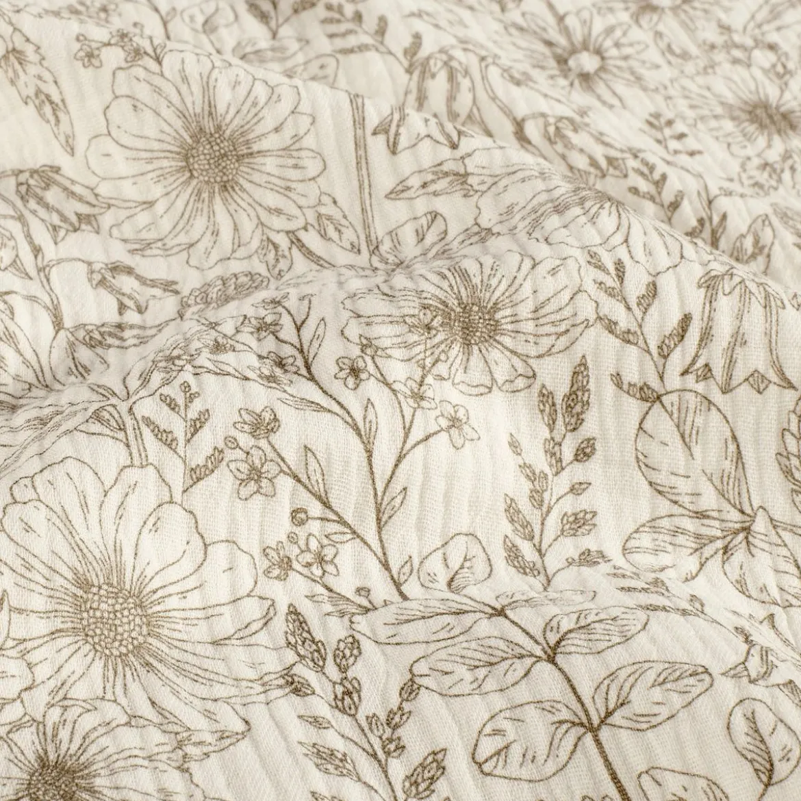 Musselin Stoff Blumen wollweiß beige 1,50m Breite