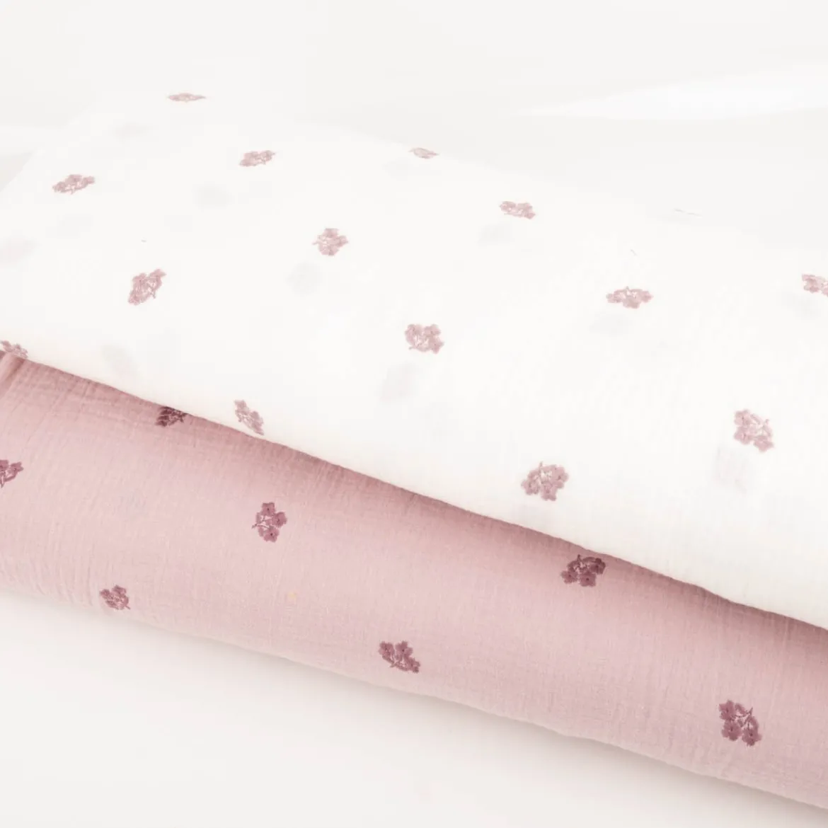 Musselin Stoff Double Gauze Blümchen Stickerei mauve 1,35m Breite