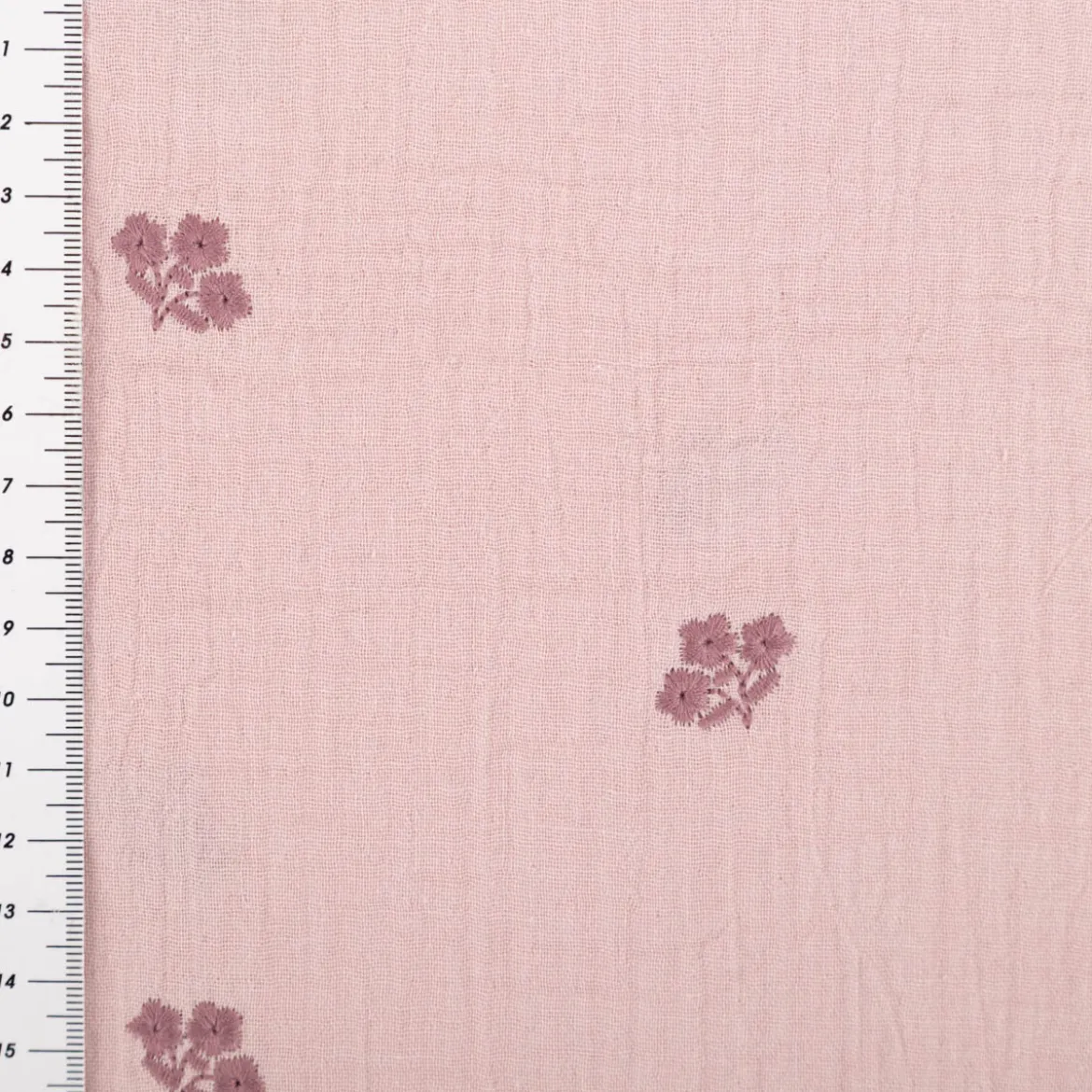 Musselin Stoff Double Gauze Blümchen Stickerei mauve 1,35m Breite