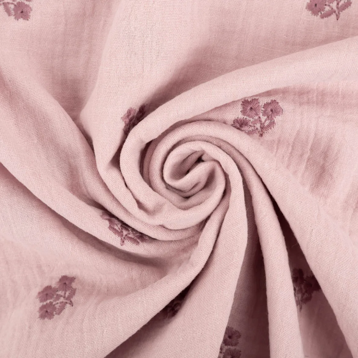 Musselin Stoff Double Gauze Blümchen Stickerei mauve 1,35m Breite