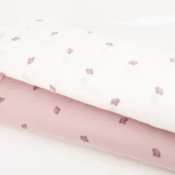 Musselin Stoff Double Gauze Blümchen Stickerei weiß rosa 1,35m Breite
