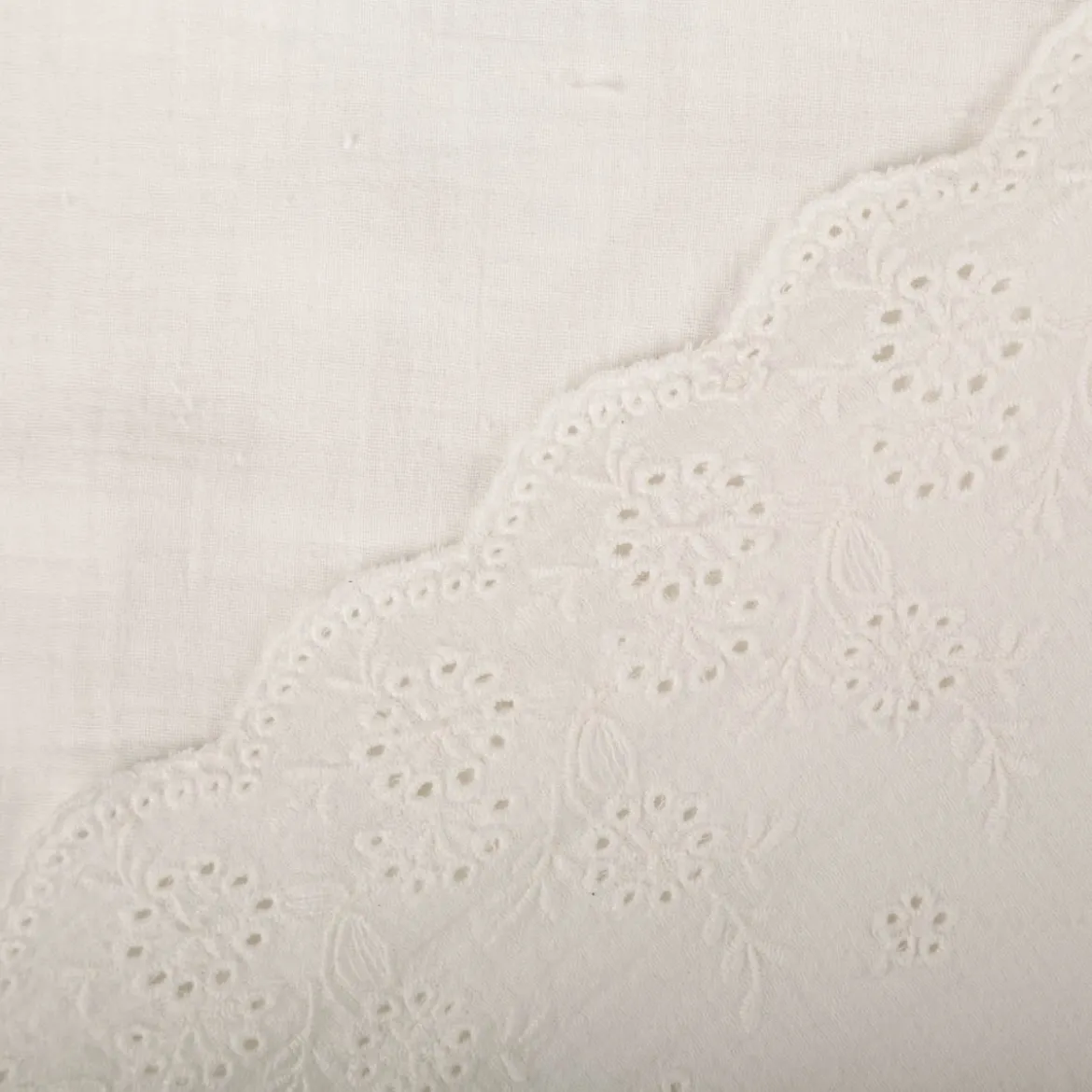 Musselin Stoff Double Gauze Blumen Bogenkante Stickerei weiß 1,30m Breite