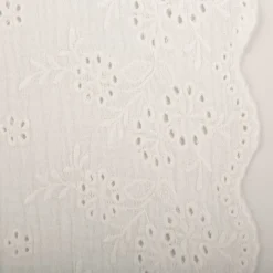 Musselin Stoff Double Gauze Blumen Bogenkante Stickerei weiß 1,30m Breite