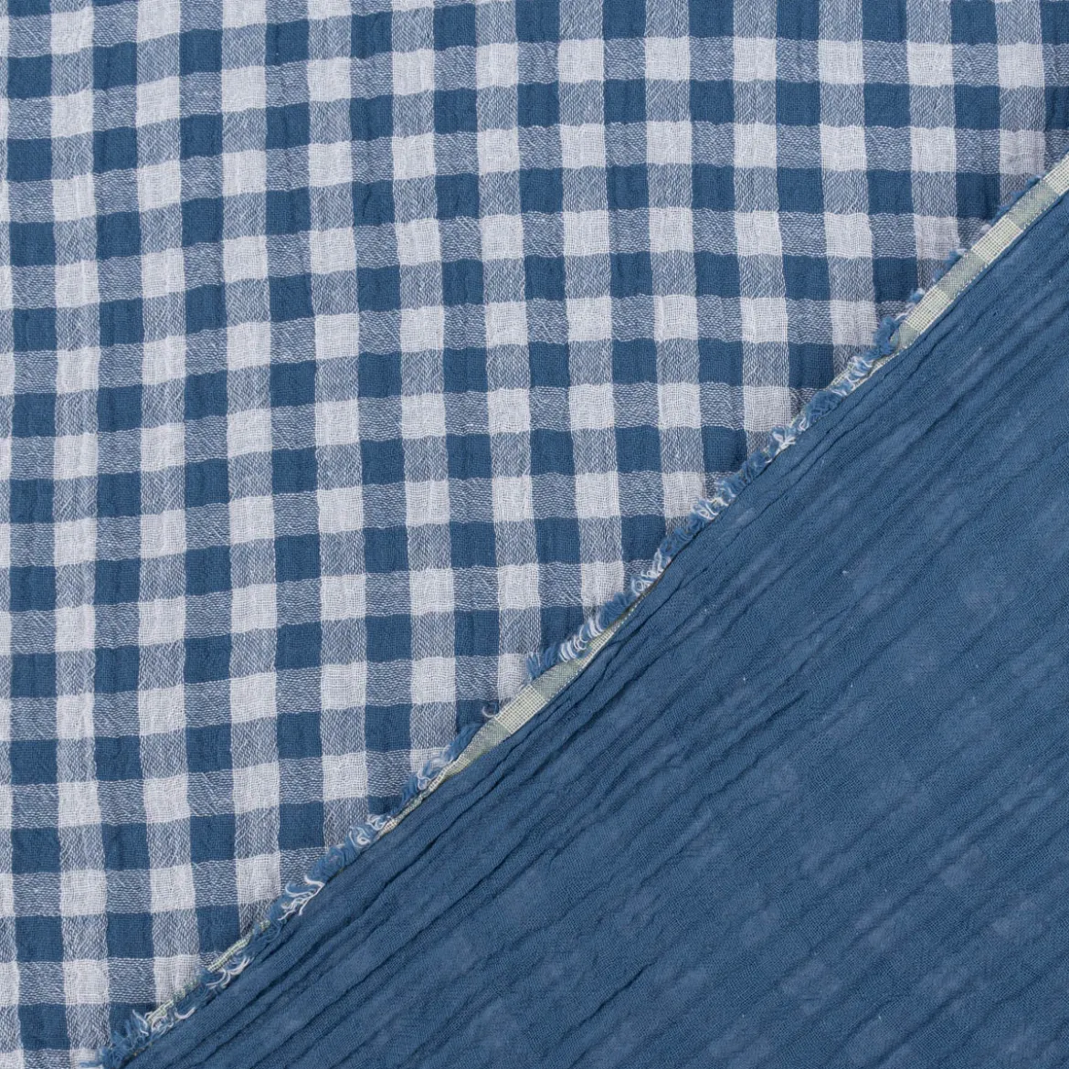 Musselin Stoff Double Gauze Doubleface Vichy-Karo blau weiß 1,30m Breite