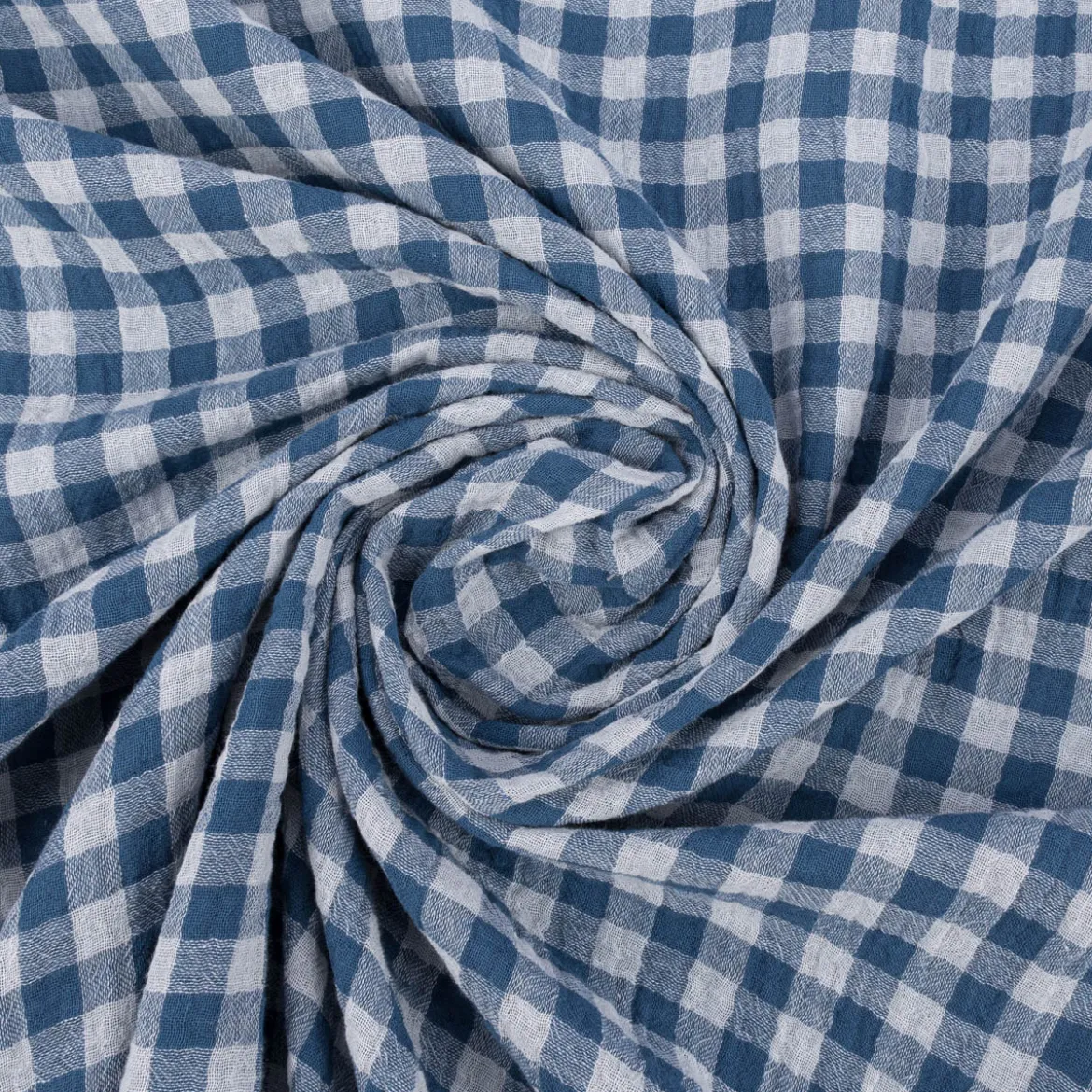 Musselin Stoff Double Gauze Doubleface Vichy-Karo blau weiß 1,30m Breite