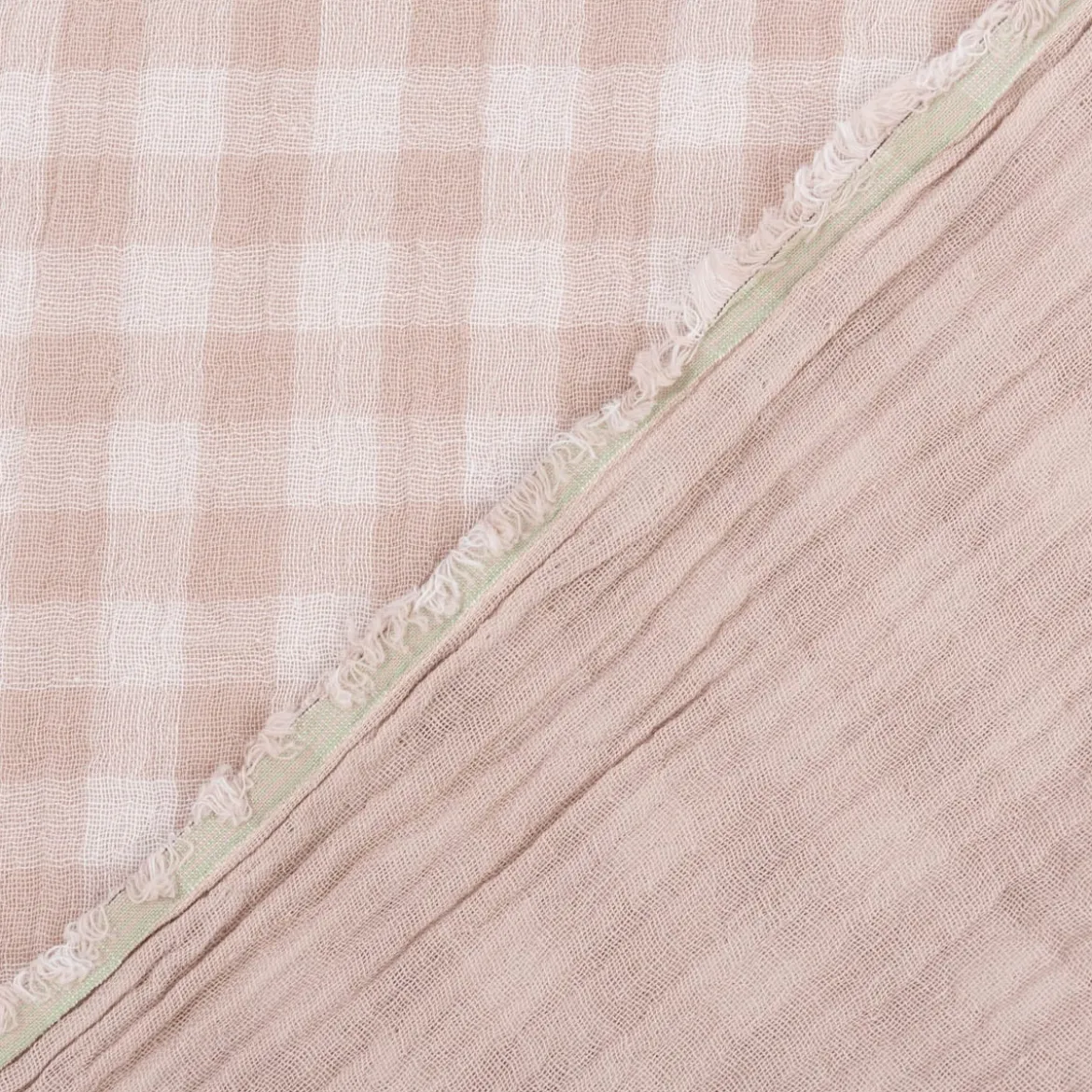 Musselin Stoff Double Gauze Doubleface Vichy-Karo beige weiß 1,30m Breite
