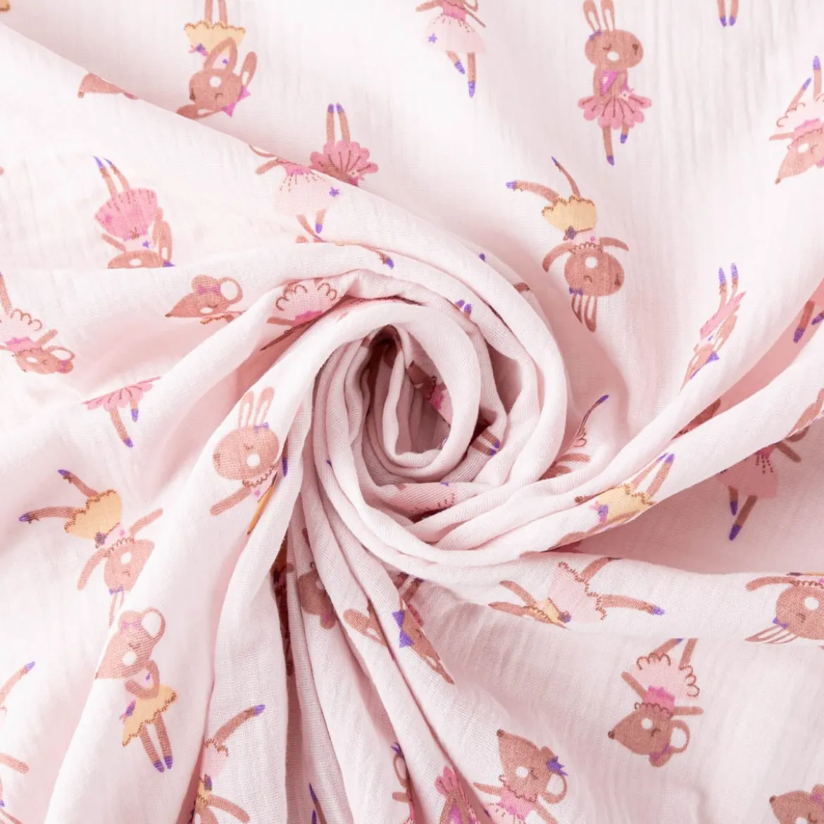 Musselin Stoff Double Gauze Fifi Maus Hase Ballerina rosa violett 1,30m Breite