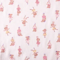 Musselin Stoff Double Gauze Fifi Maus Hase Ballerina rosa violett 1,30m Breite
